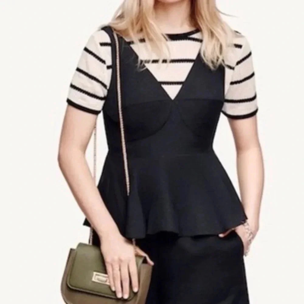 ❤️ 2/$11 WhoWhatWear Linen Blend Peplum Sleeveless Black Tank Top Womens Medium